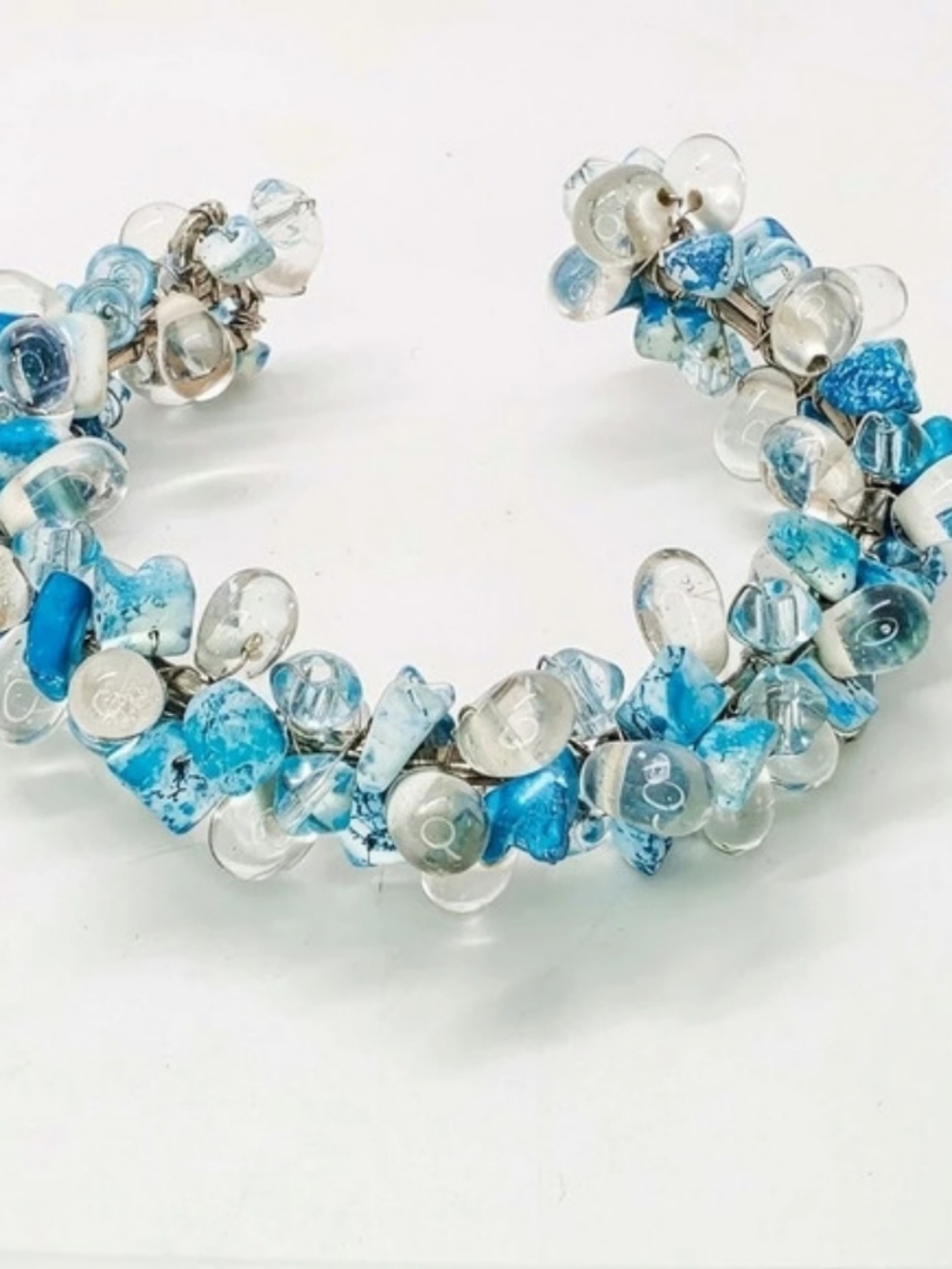 Vintage Wire Wrapped Chunky Cluster Cuff Bracelet Turquoise Howlite Glass Tearop